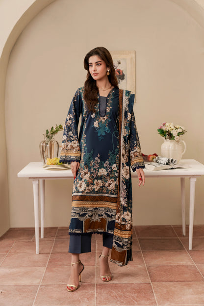 3Pc Firdous Cambric Printed Suit - D752