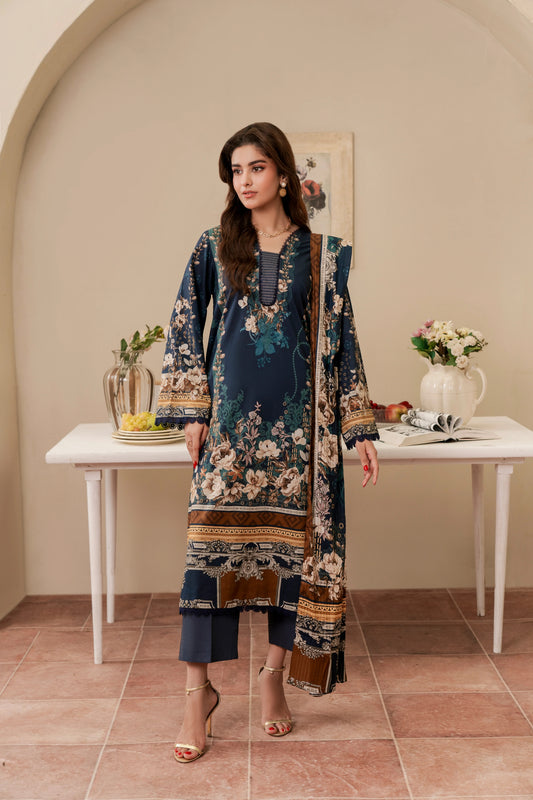 3Pc Firdous Cambric Printed Suit - D752