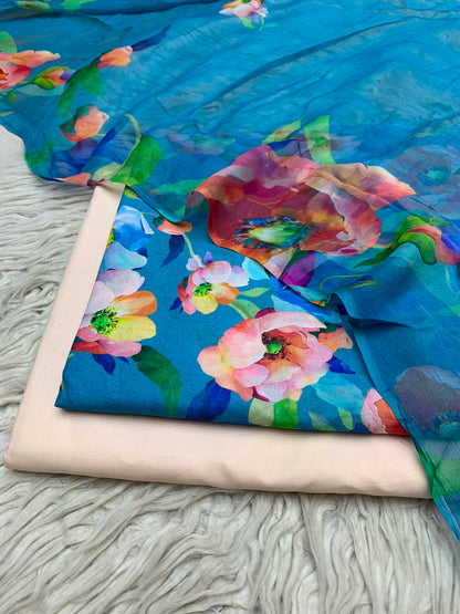 90x88 3Pc Premium Lawn Suit Vol-0020