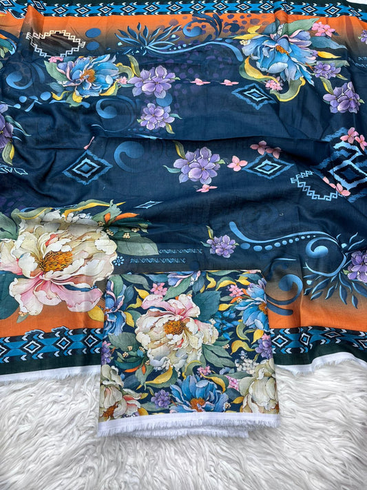 3Pc Slub Khaddar Unstitched Suit - 417