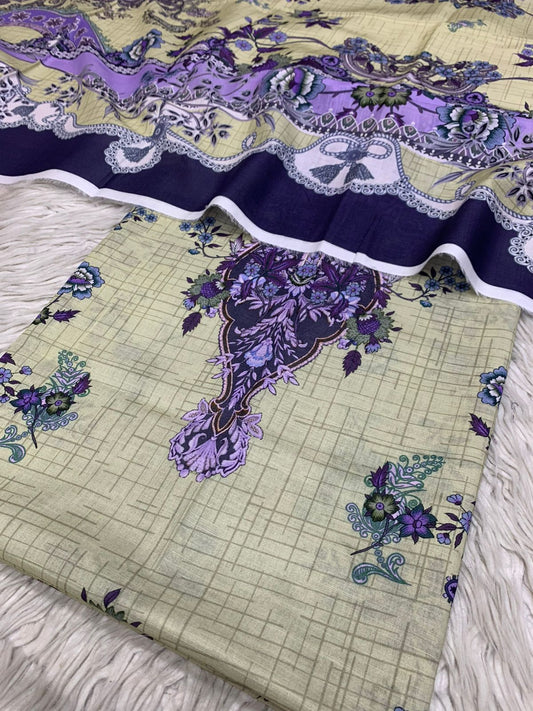 2Pc Cross Slub Lawn Kameez & Duppata Suit  Vol-3201