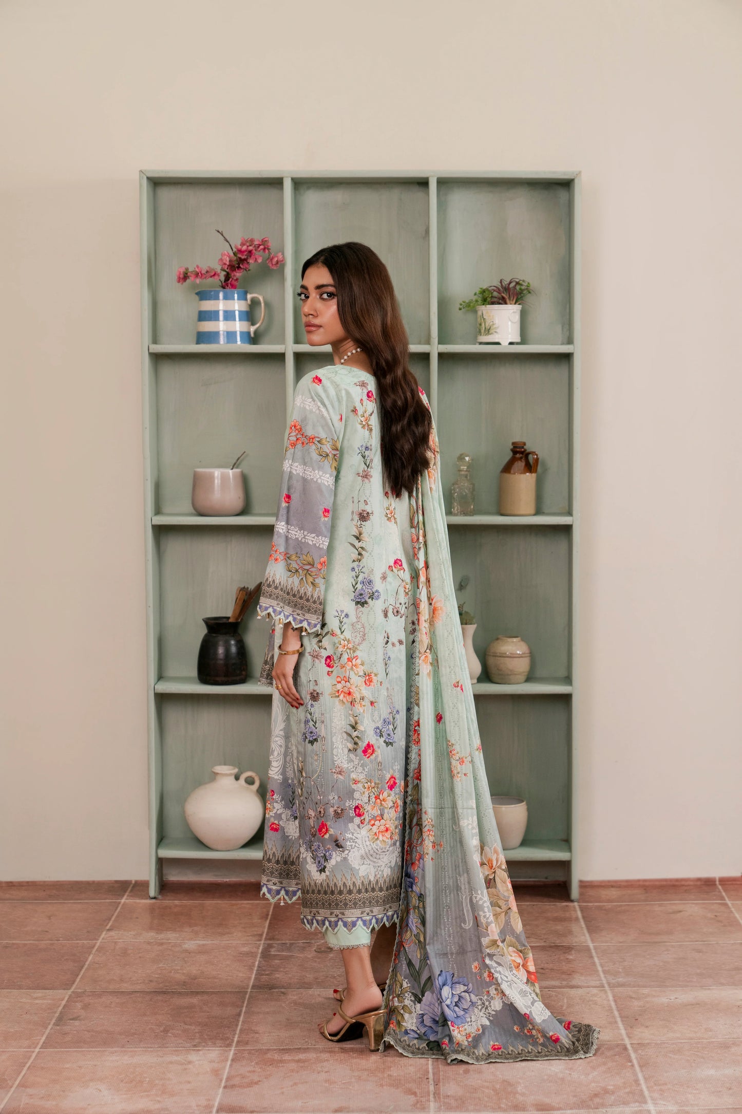 3Pc Firdous Cambric Printed Suit - D748