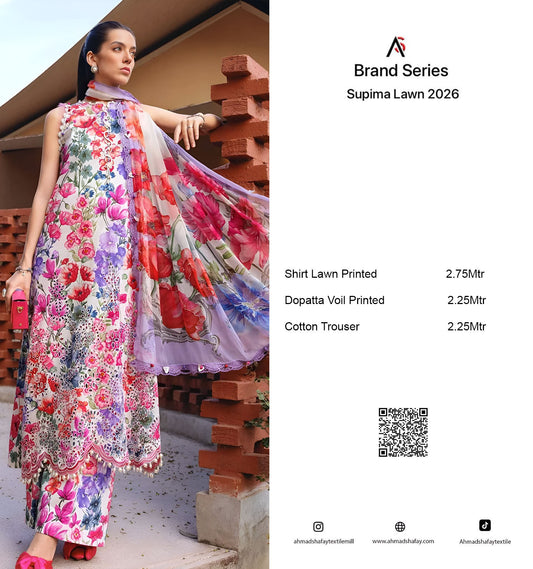 Supima Lawn 3Pc Unstitched Suit Vol-02