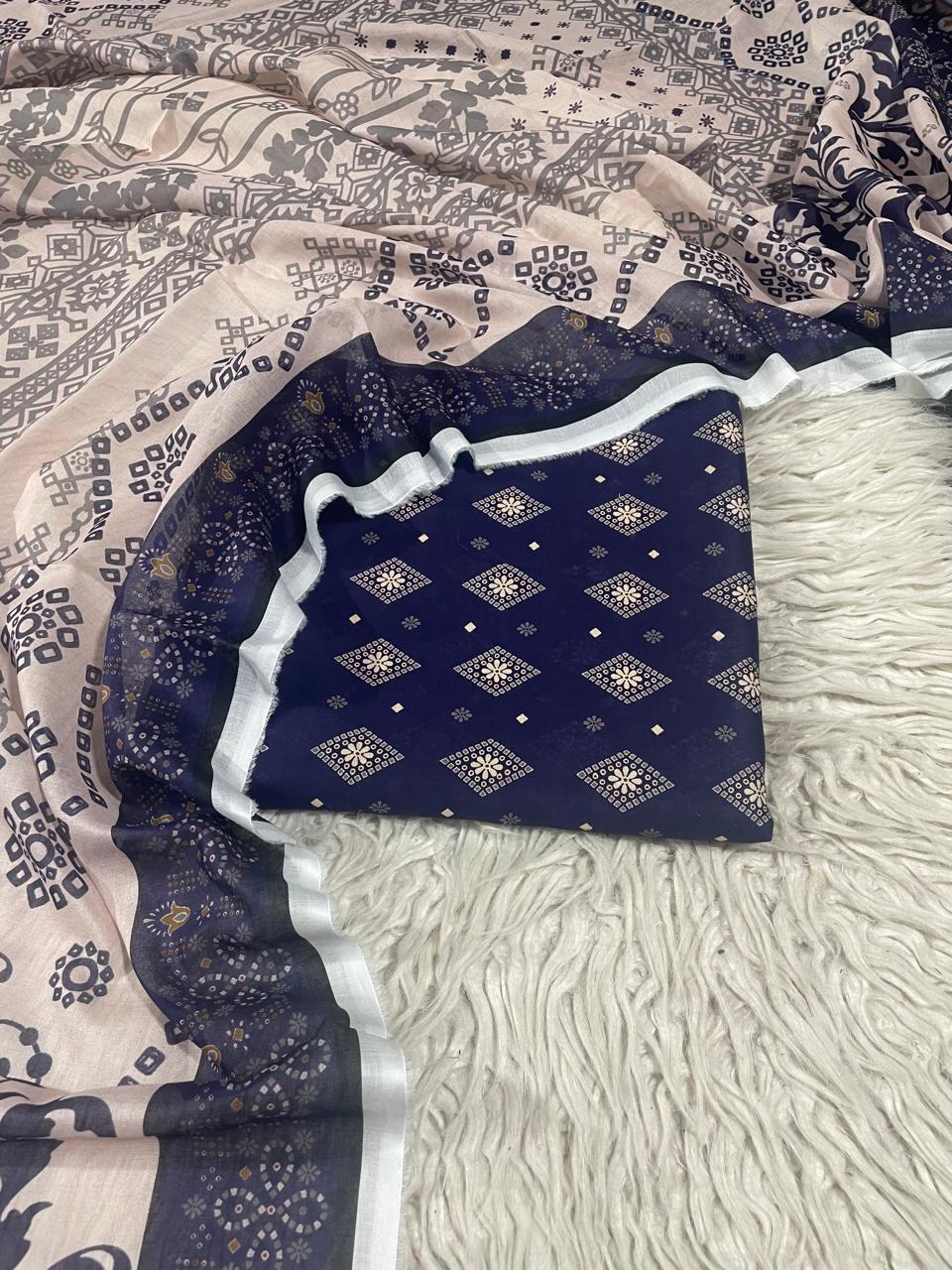 3Pc Supima Lawn Unstitched Suit 1432