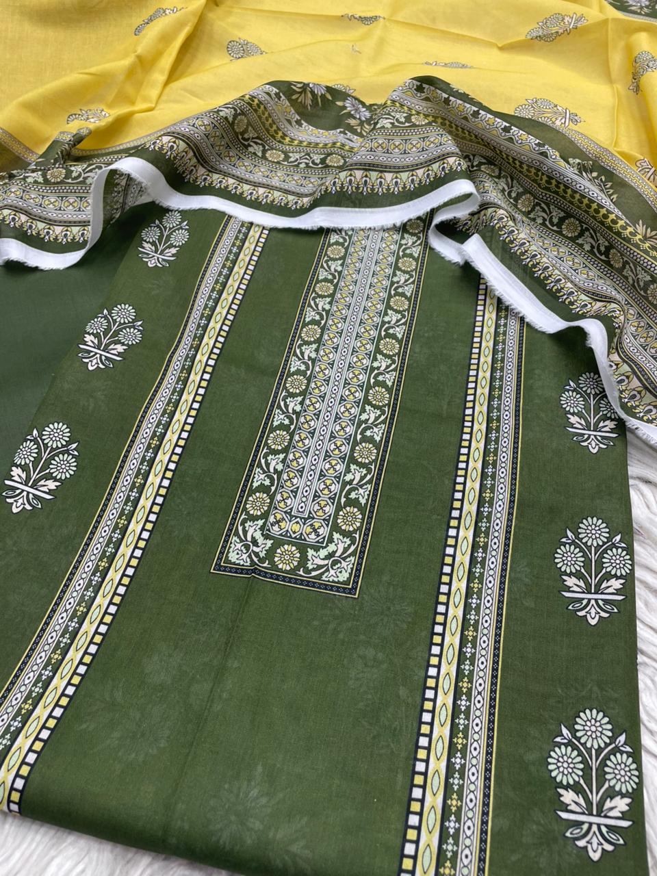 3Pc Printed Lawn Dyed Trouser  Vol-0149