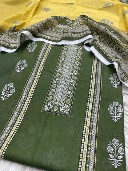 3Pc Printed Lawn Dyed Trouser  Vol-0149