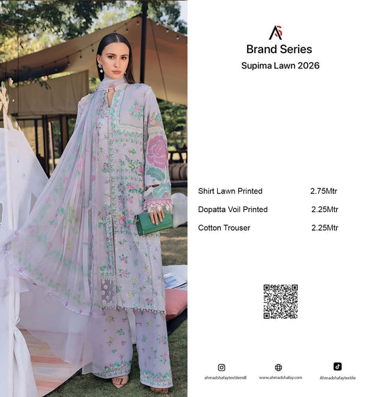 Supima Lawn 3Pc Unstitched Suit Vol-02