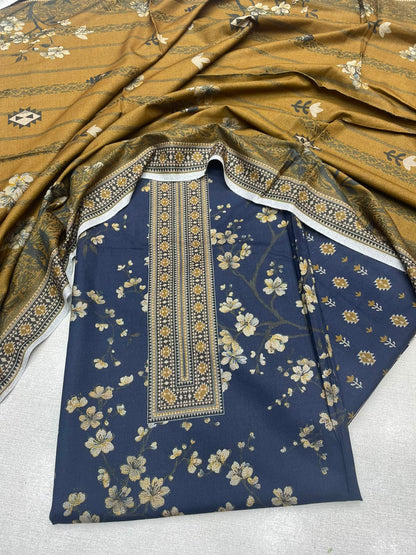 3Pc Sapphire Dhanak Unstitched Suit 0157