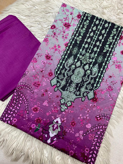2Pc Bin Noor Fab Slub Doria Lawn Kameez & Dyed Trouser Suit Vol-47