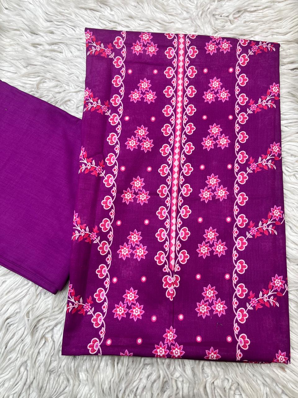 2Pc Lawn Kameez & Dyed Trouser Unstitched Suit Vol-35