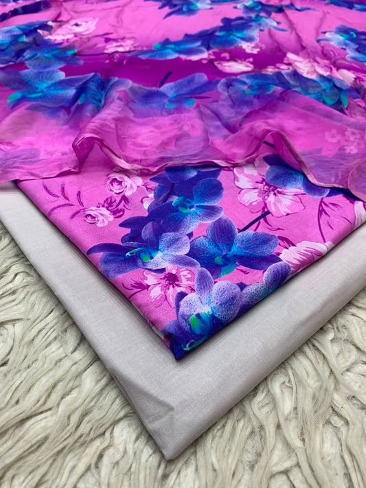 90x88 3Pc Premium Lawn Suit Vol-0020