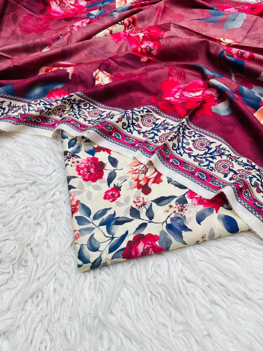 3Pc Linen Allover Unstitched Suit - 0099