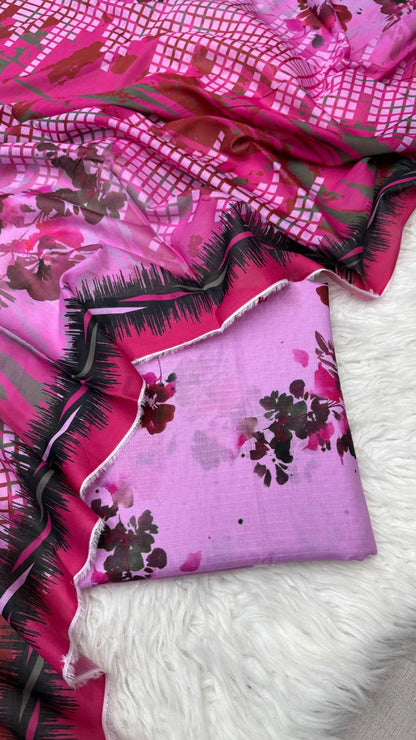 3Pc Lawn Bana Dora Unstitched Suit #39918