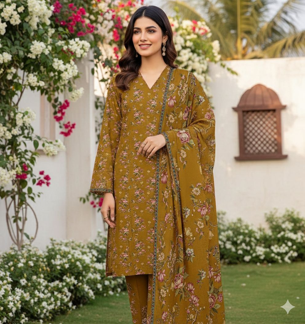 3Pc Stylo Lawn Allover Printed Vol-0011