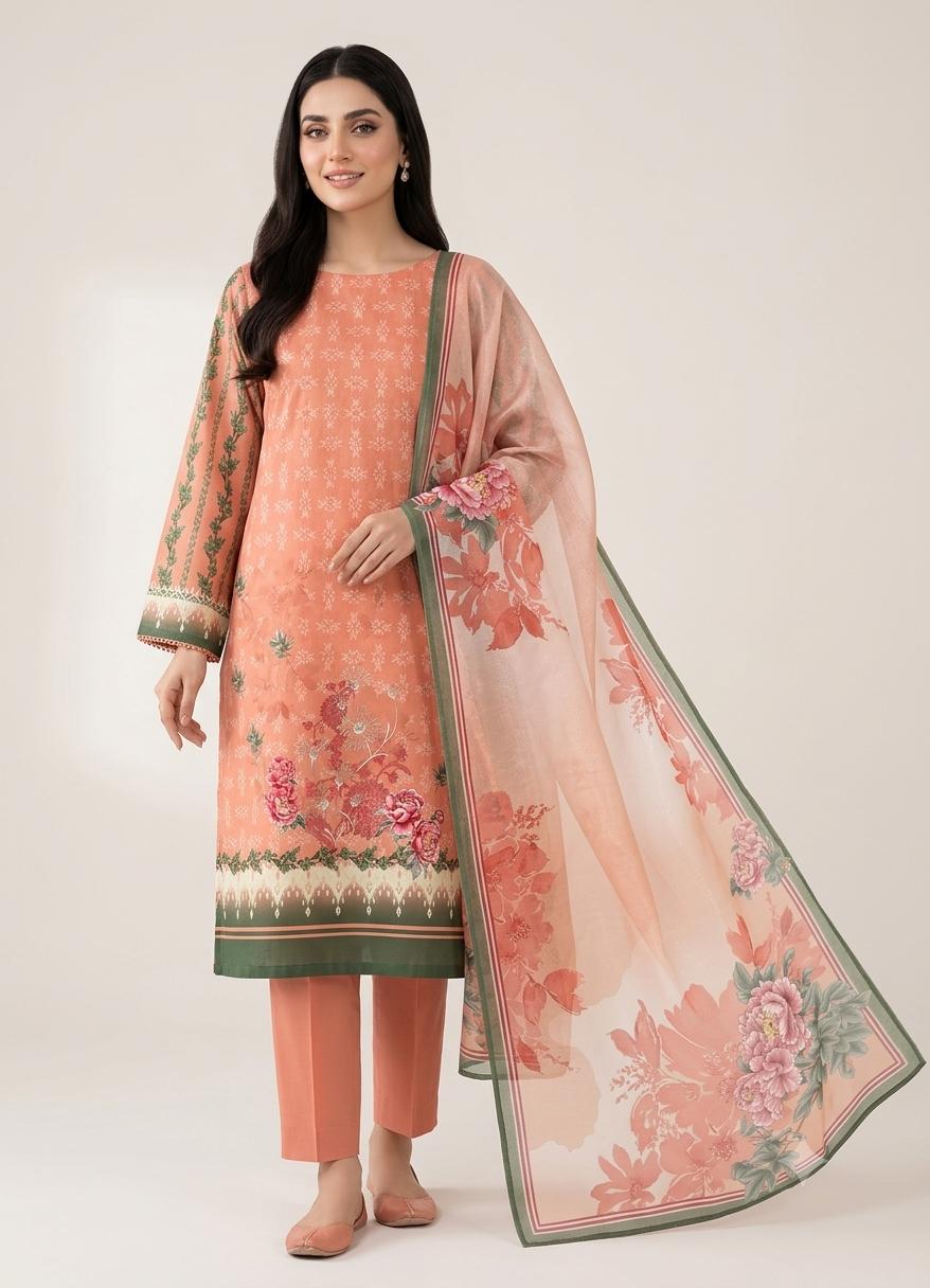 3Pc Lawn Digital Printed Unstitched Suit 374