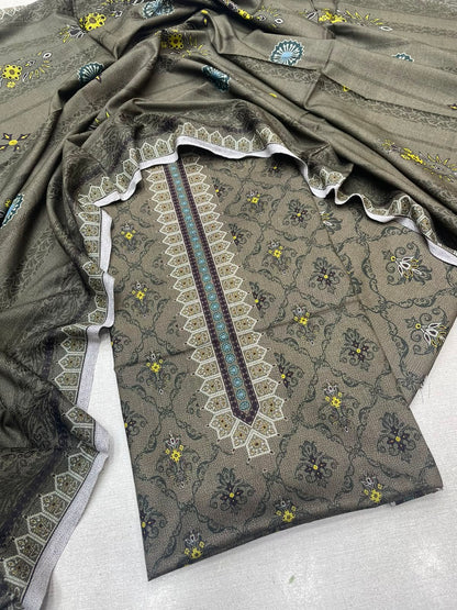 3Pc Sapphire Dhanak Unstitched Suit 0157