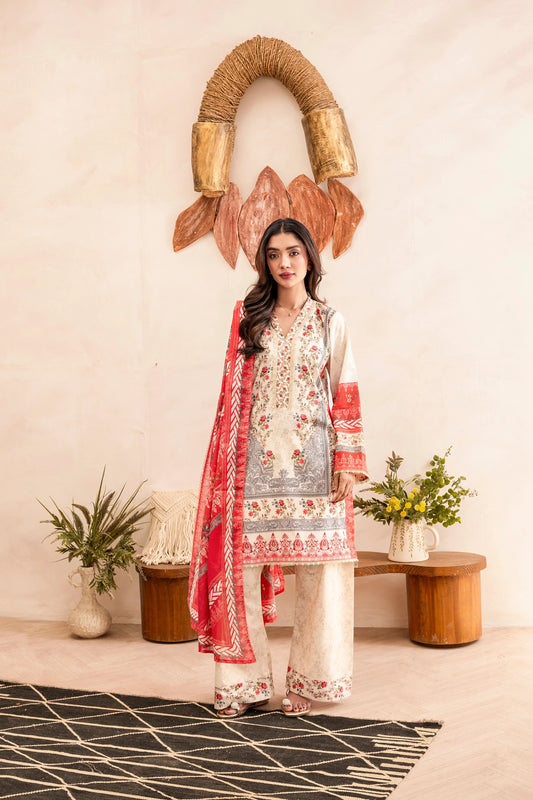Firdous - Printed - Lawn - 3pc - D129