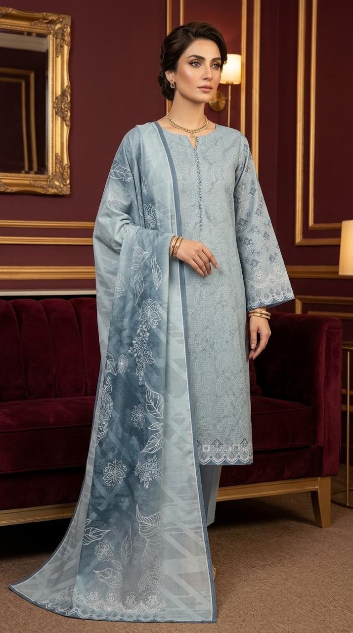 3Pc Digital Printed Karandi Unstitched Suit 584