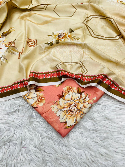 3Pc Linen Allover Unstitched Suit - 0077