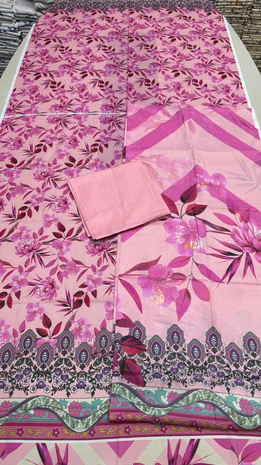 3Pc Lawn Unstitched Suit D #1028