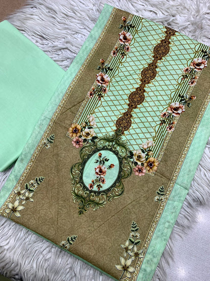 2Pc Bin Noor Fab Lawn Shirt & Dyed Trouser Unstitched Suit Vol-49