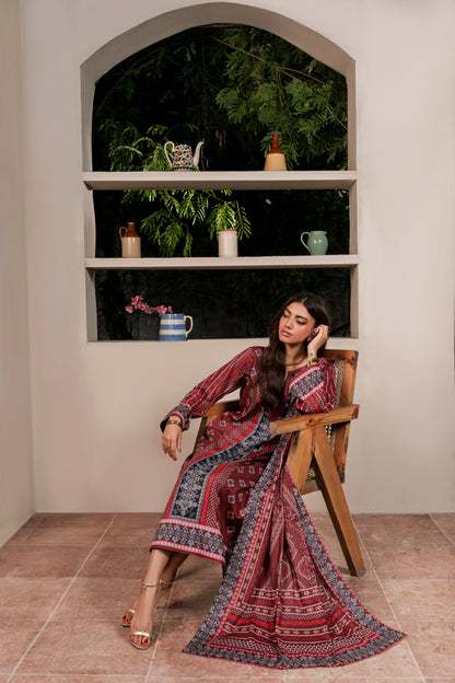 3Pc Firdous Cambric Printed Suit - D741