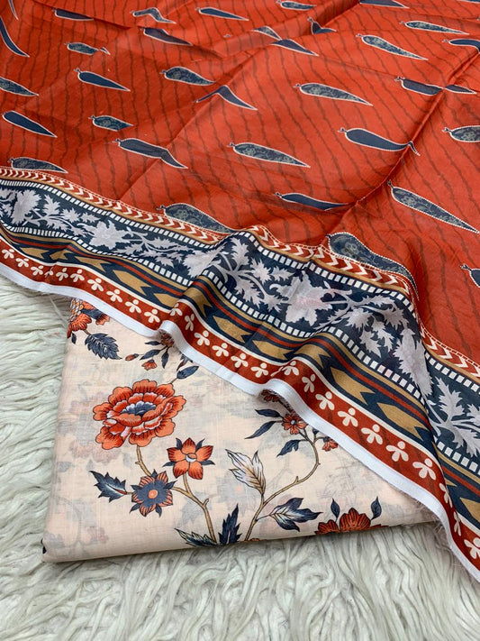 3Pc Supima Cross Slub Lawn Allover Suit Vol-36
