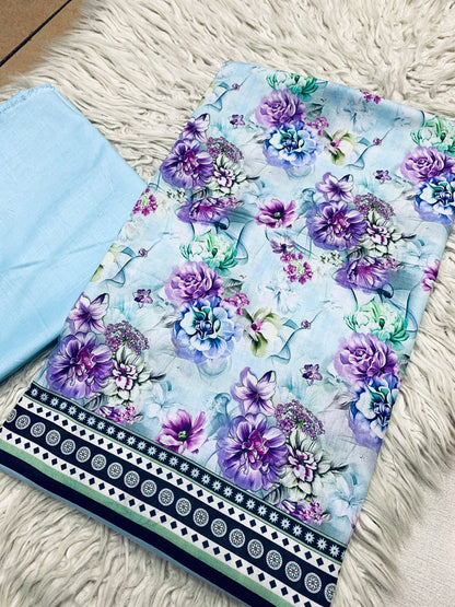 2Pc Sapphire Lawn Shirt & Dyed Trouser Unstitched Suit Vol-0201