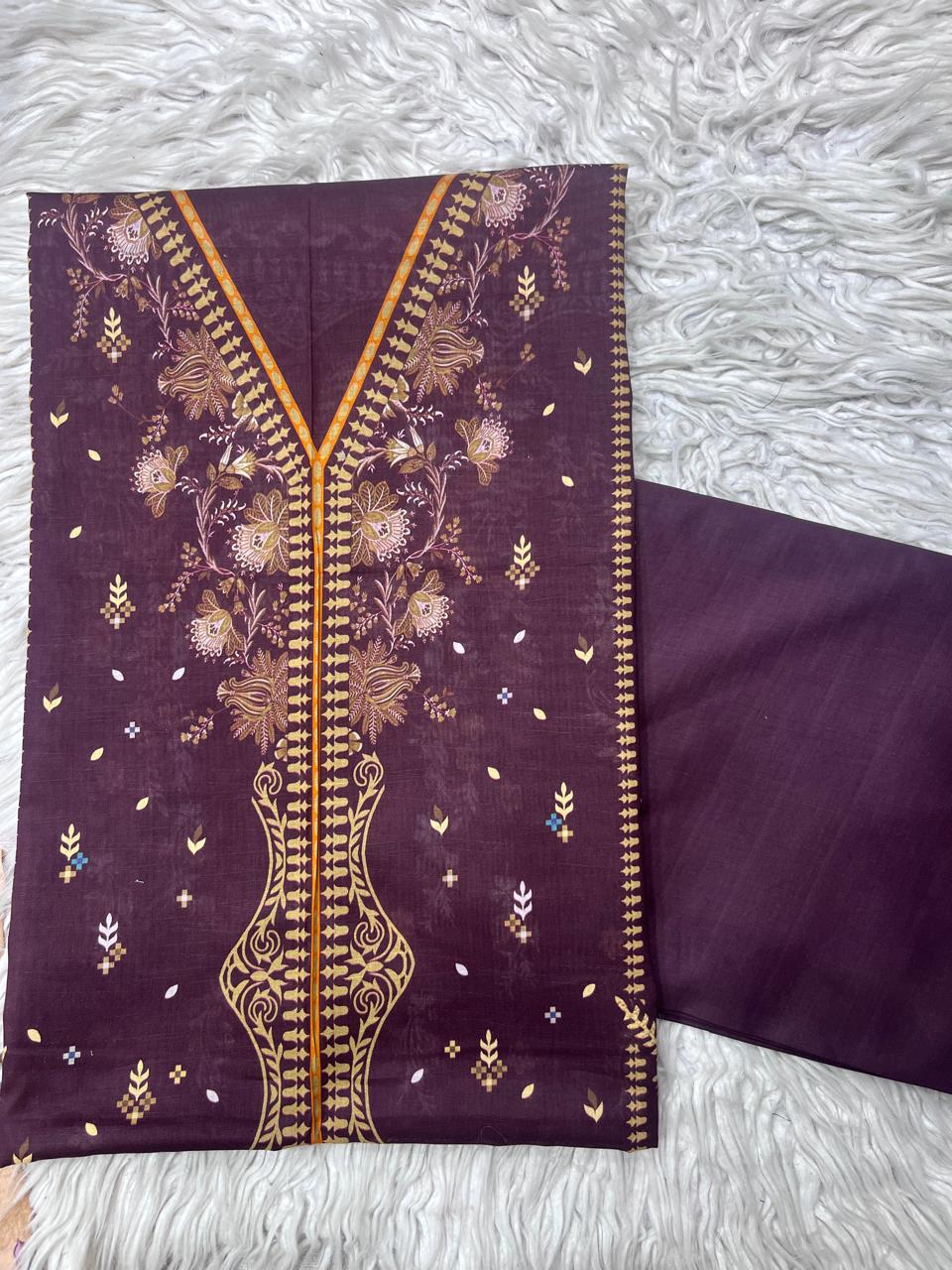 2Pc Lawn Kameez & Dyed Trouser Unstitched Suit Vol-35