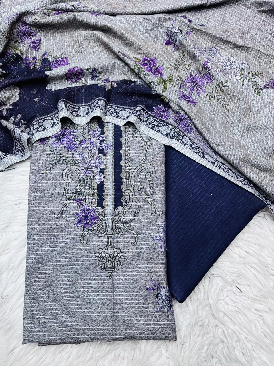 3Pc BanaDora Dhanak Unstitched Suit vol- 0113