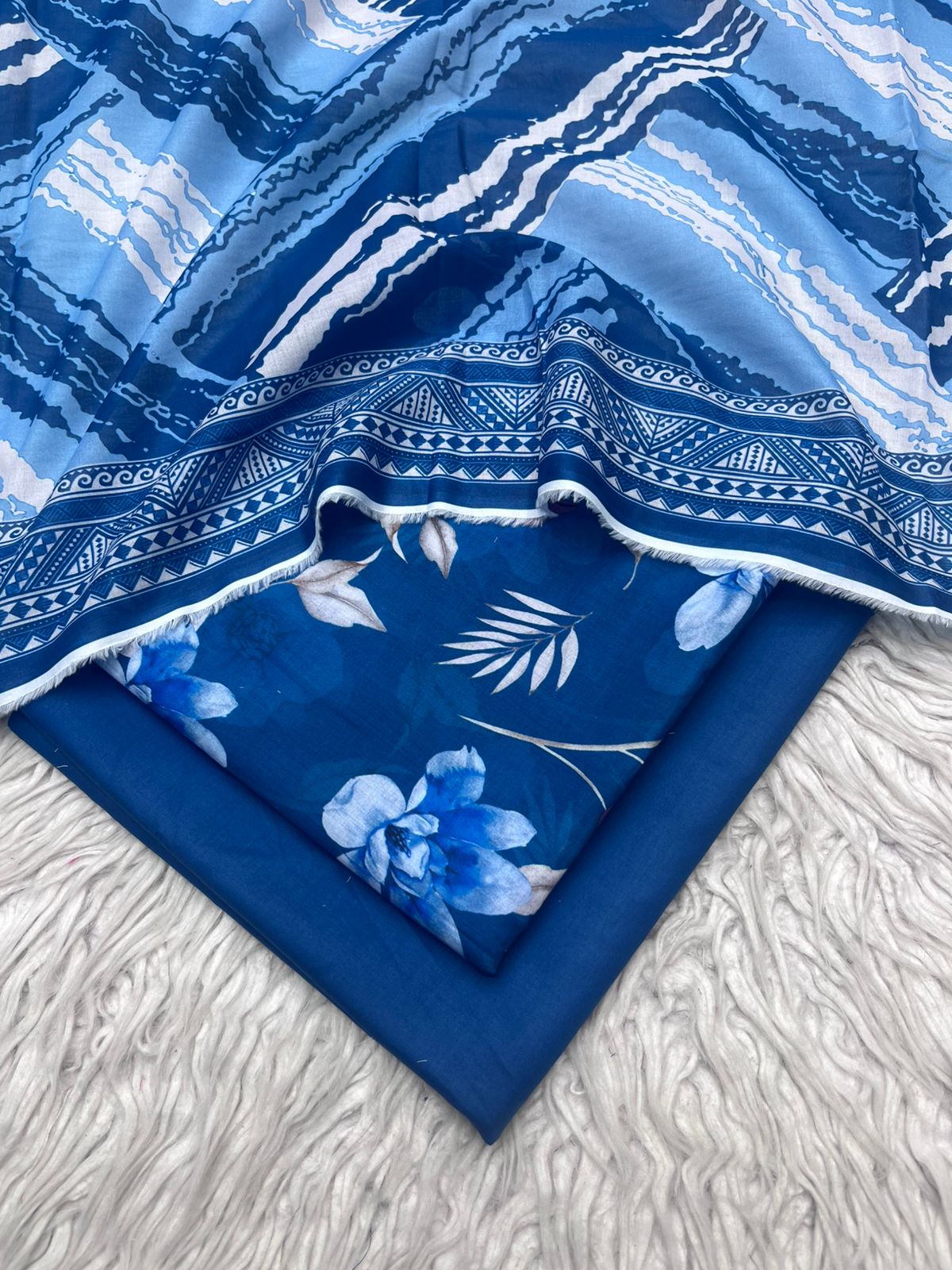 3Pc Printed Lawn Plain Trouser  Vol-04