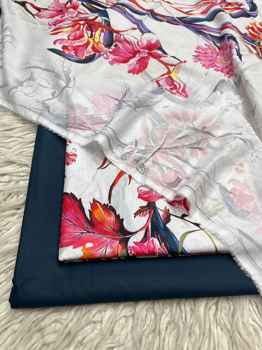 90x88 Lawn 3Pc Printed Suit Vol-0020