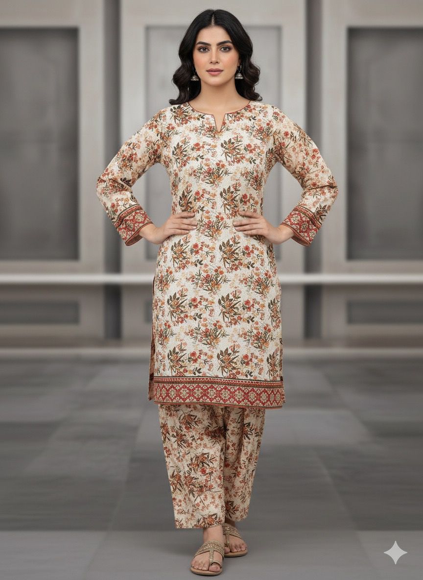 2 PC Cotton Allover Unstitched Suit Vol-1939