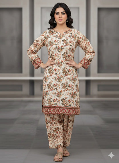 2 PC Cotton Allover Unstitched Suit Vol-1939