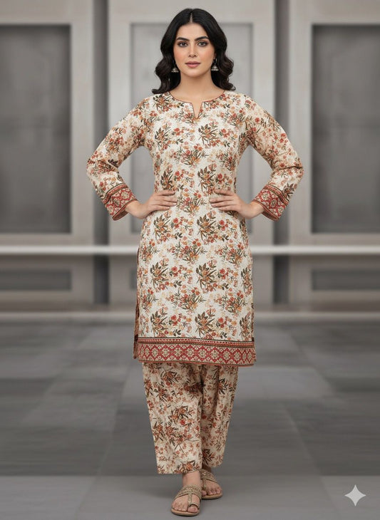 2 PC Cotton Allover Unstitched Suit Vol-1939