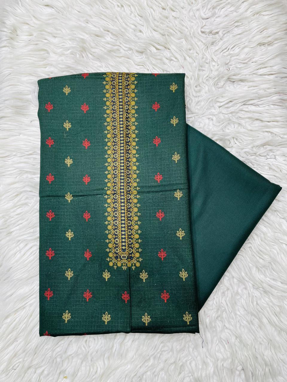 2PC Dhanak Jacquard Kameez & Trouser Unstitched Suit  Vol-0089