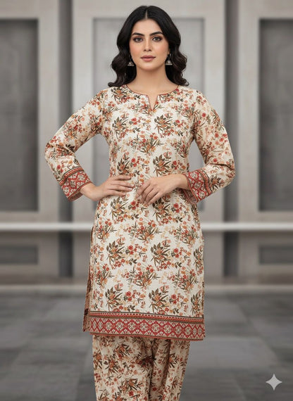 2 PC Cotton Allover Unstitched Suit Vol-1939