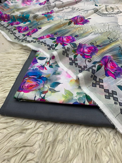 90x88 3Pc Premium Lawn Suit Vol-0020