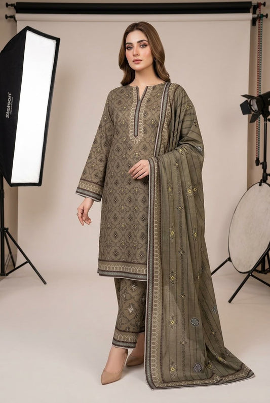 3Pc Sapphire Dhanak Unstitched Suit 0157