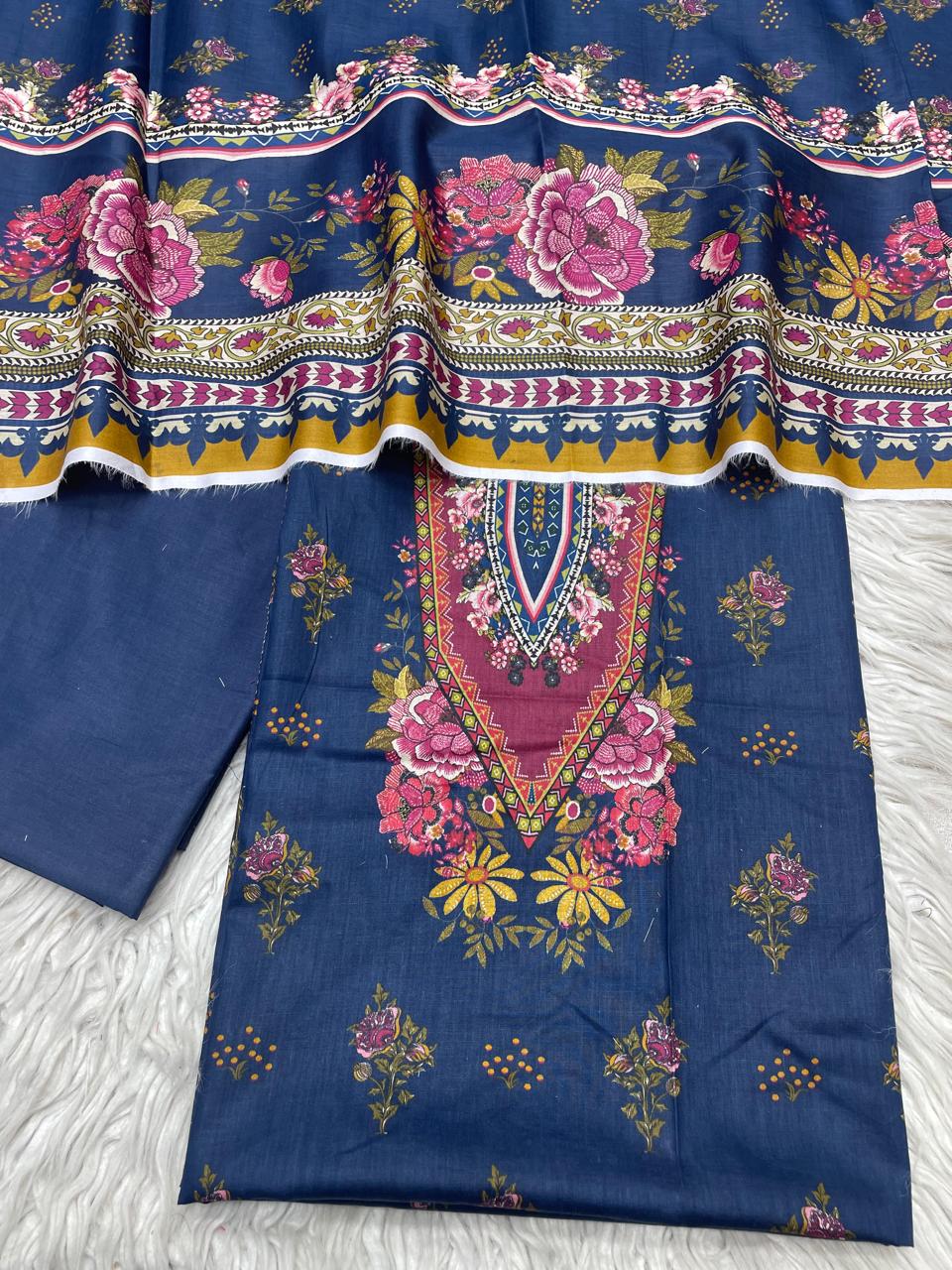 3Pc Lawn Unstitched Suit Vol-0142