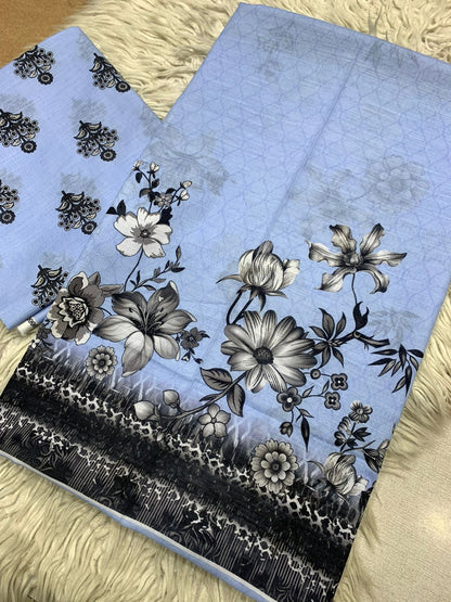 2Pc Supima Cross Slub Lawn Kameez  &  Trouser Unstitched Suit Vol-1097