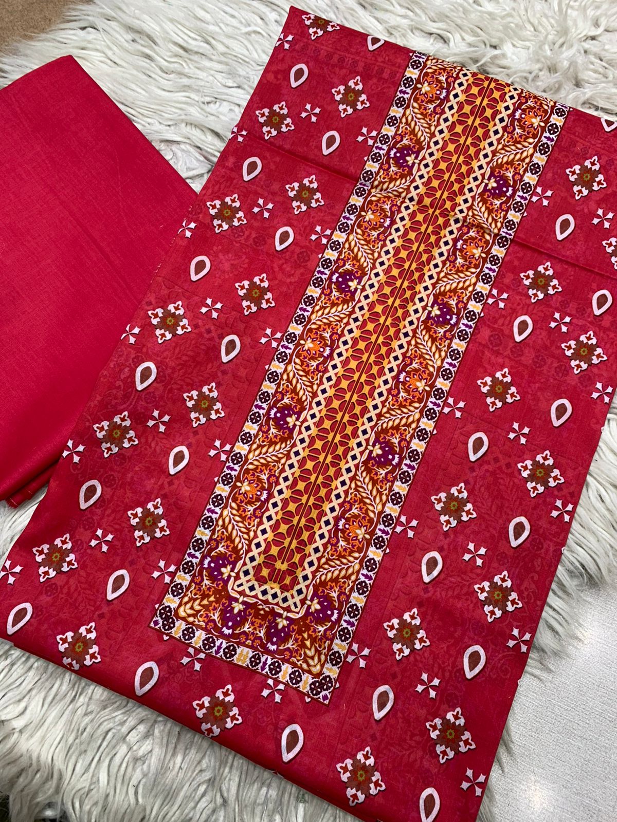 2Pc Bin Noor Fab Lawn Shirt & Dyed Trouser Unstitched Suit Vol-49