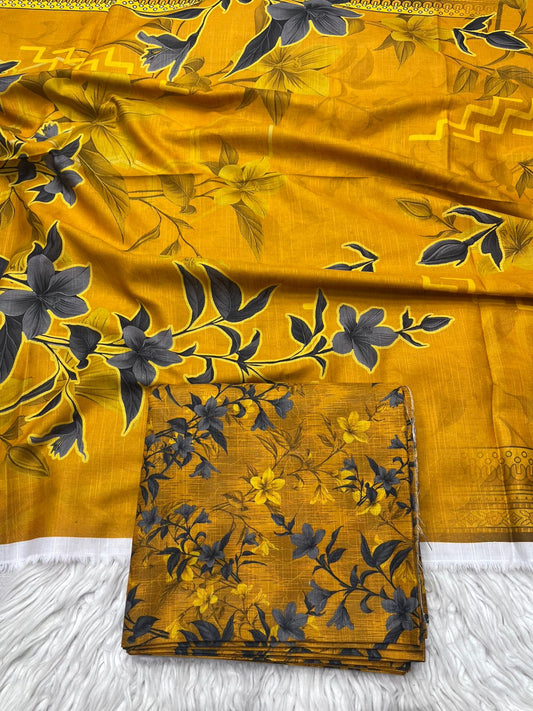 3Pc Slub Khaddar Unstitched Suit - 0091