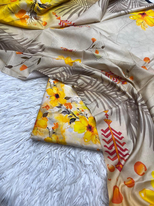 3Pc Linen Allover Unstitched Suit - 409