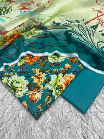 3Pc Lawn Digital Printed Unstitched Suit 15