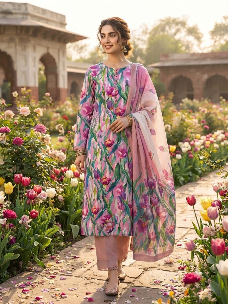 90x88 3Pc Premium Lawn Suit 0020