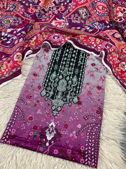 2Pc Bin Noor Fab Lawn Kameez & Dupatta Suit 70