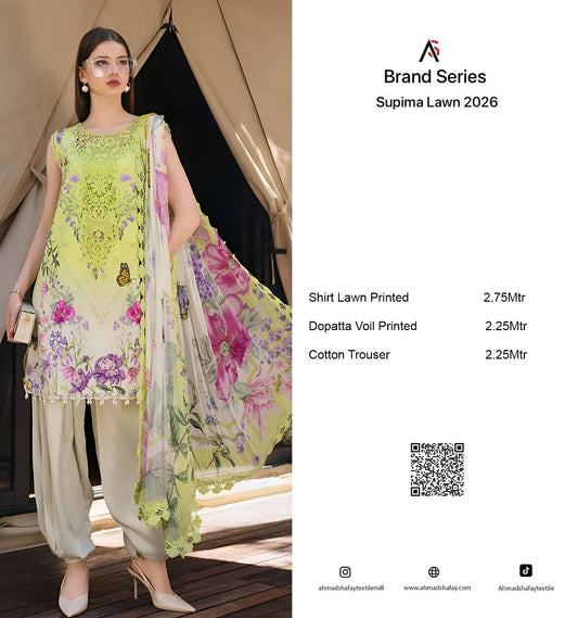 Supima Lawn 3Pc Unstitched Suit Vol-02