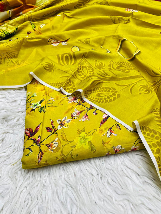 3Pc Linen Allover Unstitched Suit Vol-0121