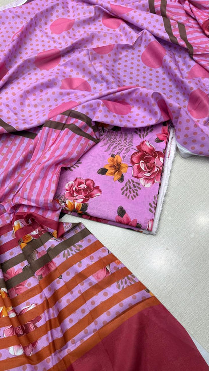 3Pc Lawn Bana Dora Unstitched Suit #37089